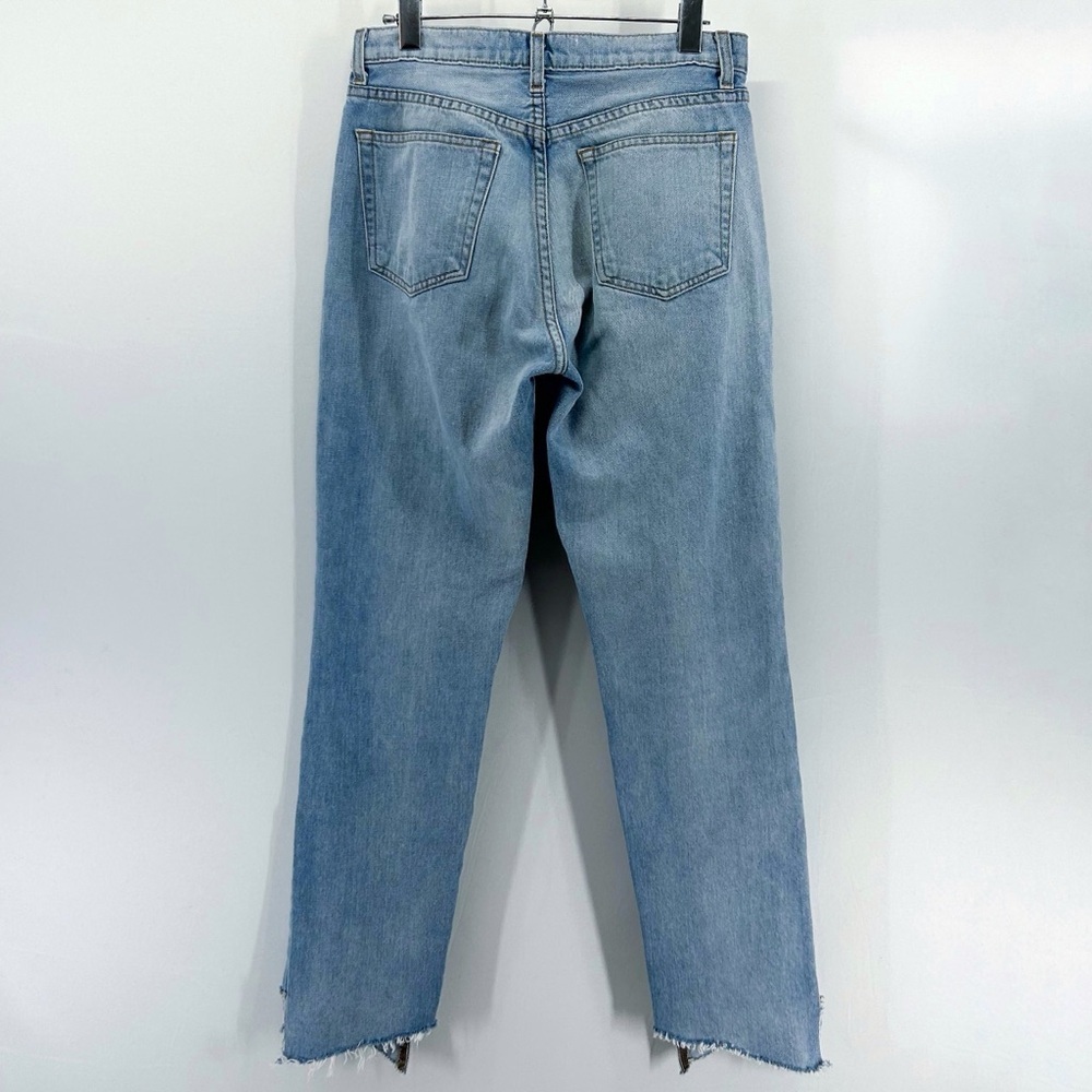 Reformation Light Blue High Rise Straight Leg Asymmetrical Raw Hem Size 27 - Picture 2 of 6